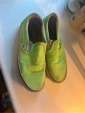 Vans Neon Lime Slip-On Canvas Sneakers